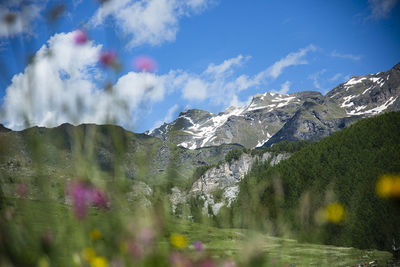 Scenic view of snowcapped mountains against sky