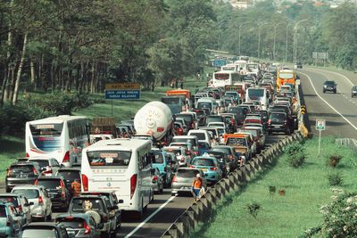 High angle view of traffic on road