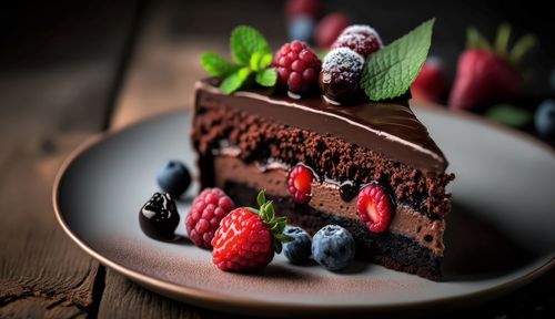 Close-up of dessert in plate on table