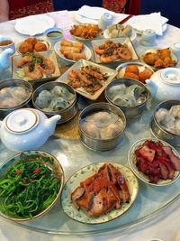 Close-up of food served on table