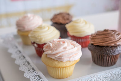 Close-up of cupcakes on table