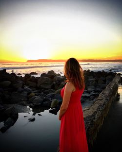 Rear view of man looking at sea