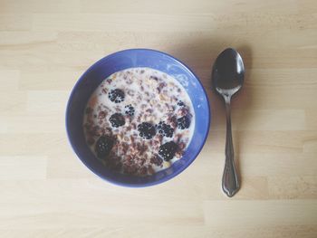 Close-up overhead view of berries in porridge