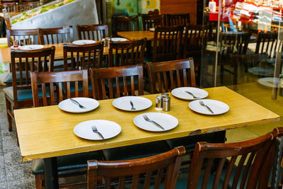 Chairs and tables in restaurant