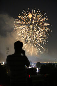 Firework display at night