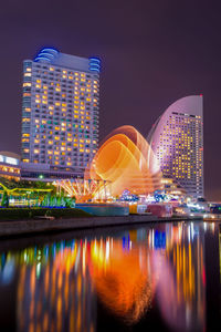 Illuminated buildings at waterfront