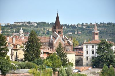 View of townscape against clear sky