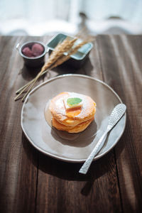 High angle view of breakfast on table