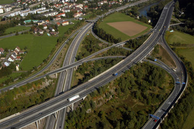 A motorway interchange or junction for road traffic and transportation