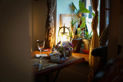Potted plants on table at home