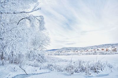 Scenic view of snow covered landscape against sky