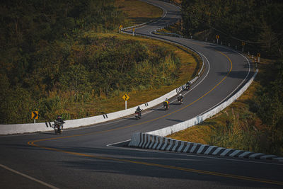 High angle view of vehicles on road