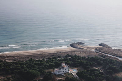 High angle view of sea against clear sky