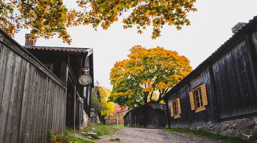 Trees by famous handicrafts  museum against sky during autumn