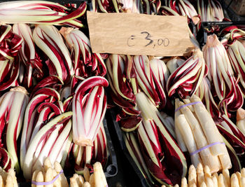 High angle view of vegetables for sale in market