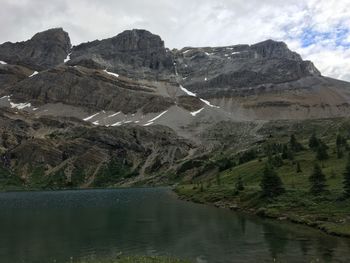 Scenic view of mountains and lake against sky