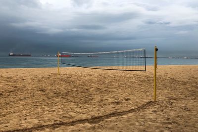 A beach volleyball court along the east coast beach in singapore