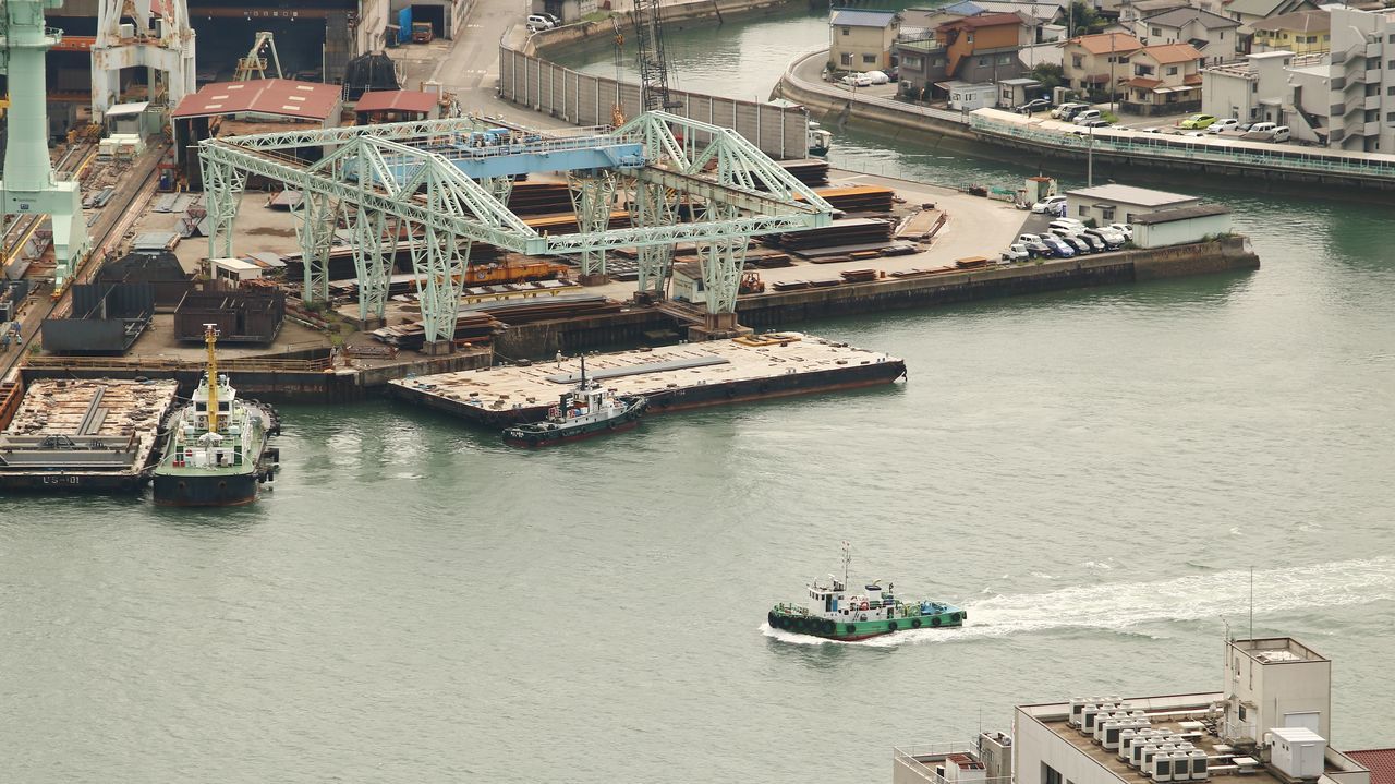 water, nautical vessel, transportation, industry, architecture, ship, mode of transportation, high angle view, sea, harbor, waterfront, business, freight transportation, built structure, shipping, commercial dock, nature, day, no people, outdoors, construction equipment, port