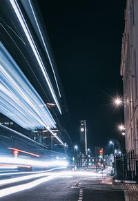 Light trails on road at night