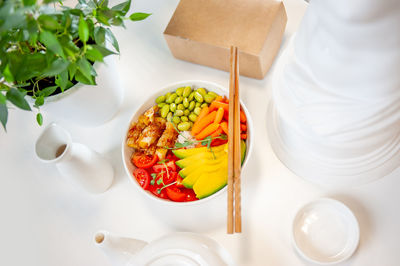 High angle view of food on table