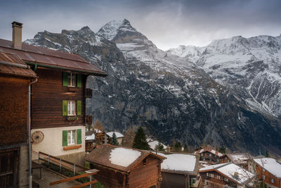 Scenic view of snowcapped mountains against sky