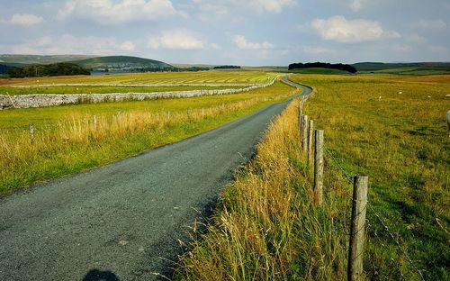 Scenic view of country road passing through field