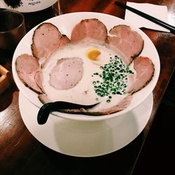 High angle view of breakfast served in plate