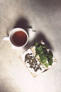 High angle view of drink on table