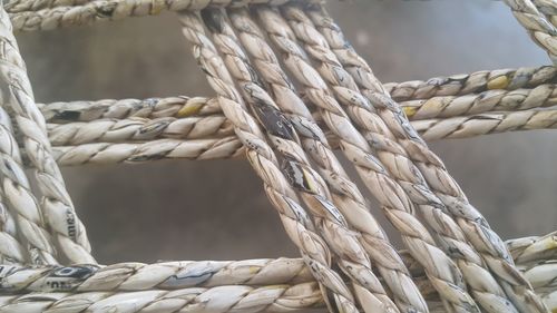 Low angle view of rope tied up on wood