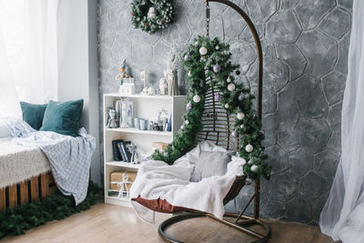 Christmas decor swing with pillow with christmas balls