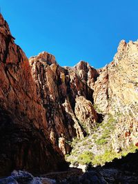 Scenic view of mountains against clear blue sky