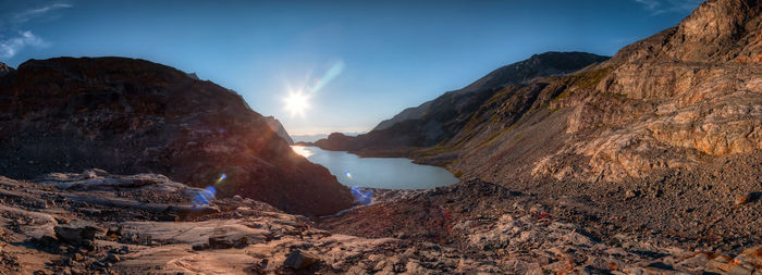 Panoramic view of landscape and mountains against sky