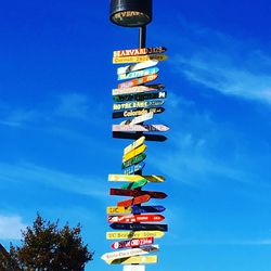 Low angle view of carousel against clear blue sky