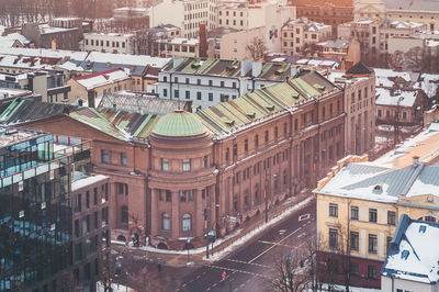 High angle view of buildings in city