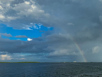 Scenic view of rainbow over sea against sky