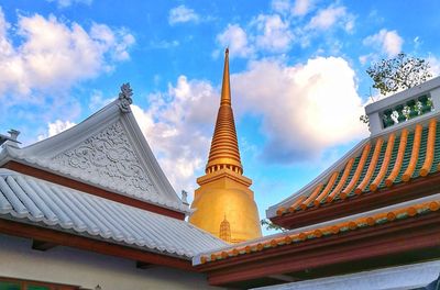 Low angle view of pagoda against sky