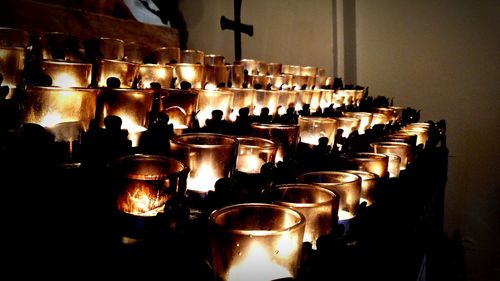 Row of fire in dark room