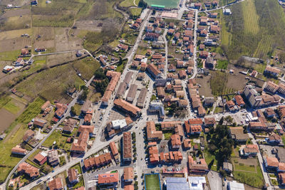 High angle view of buildings in city