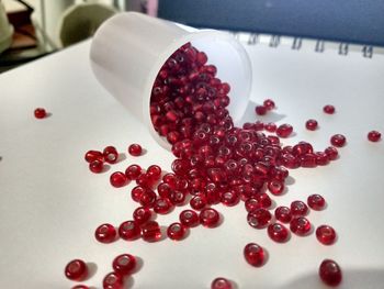 High angle view of cherries in container
