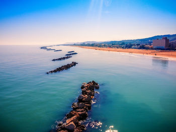 Scenic view of sea against sky during sunset