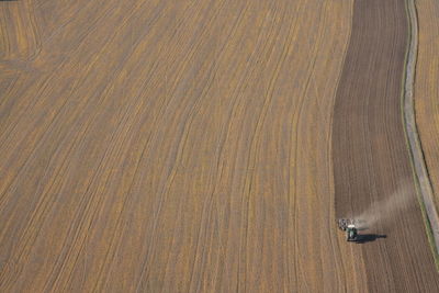 High angle view of tractor in farm