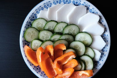 Directly above shot of chopped vegetables in bowl