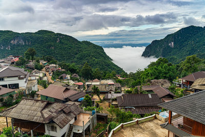 High angle view of townscape against sky