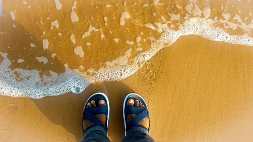 Low section of person standing on beach