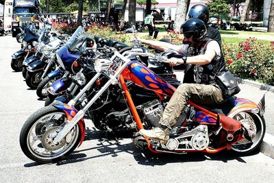 Motorcycle parked on road