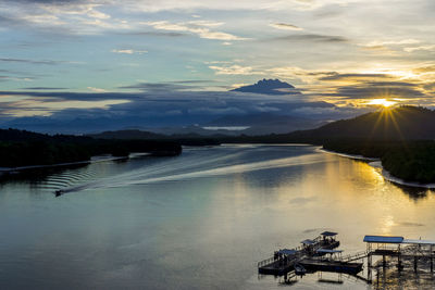 Scenic view of lake against sky during sunset