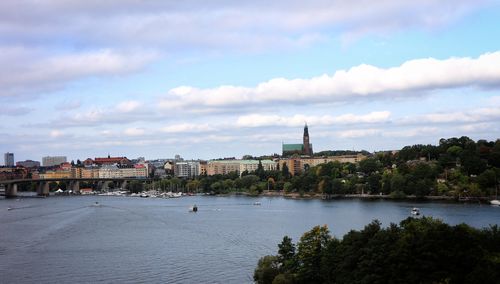 View of river with city in background