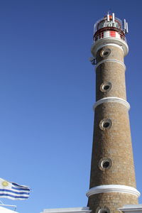 Low angle view of lighthouse against blue sky