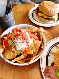 High angle view of food in plate on table