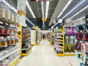 Interior of illuminated market